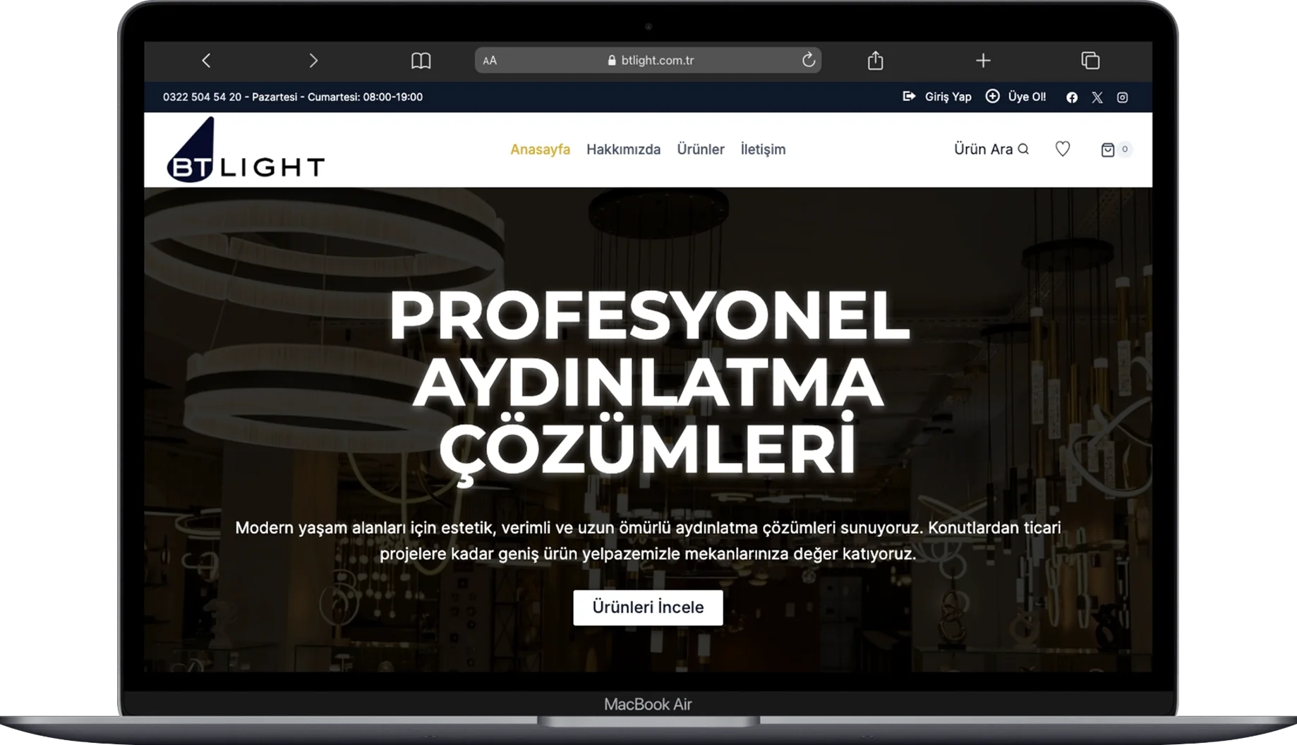 BT Light Aydınlatma Tasarım web sitesi