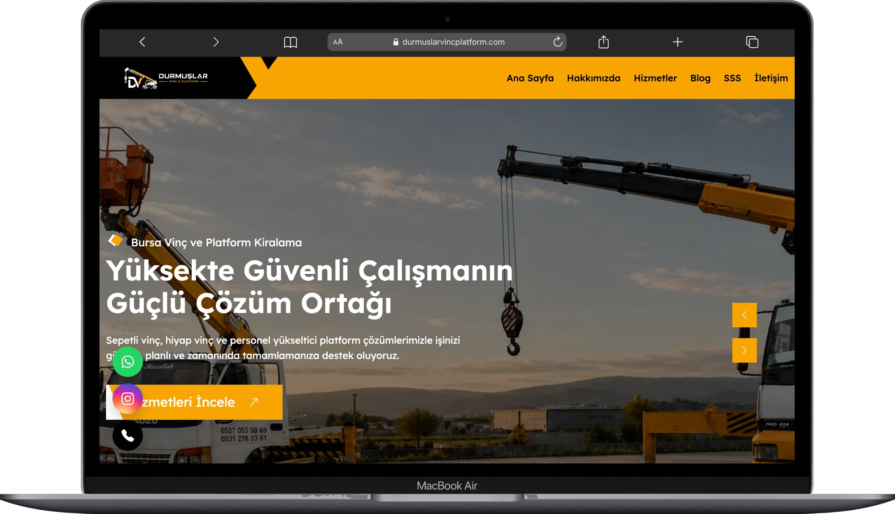 Durmuşlar Vinç Platform web sitesi