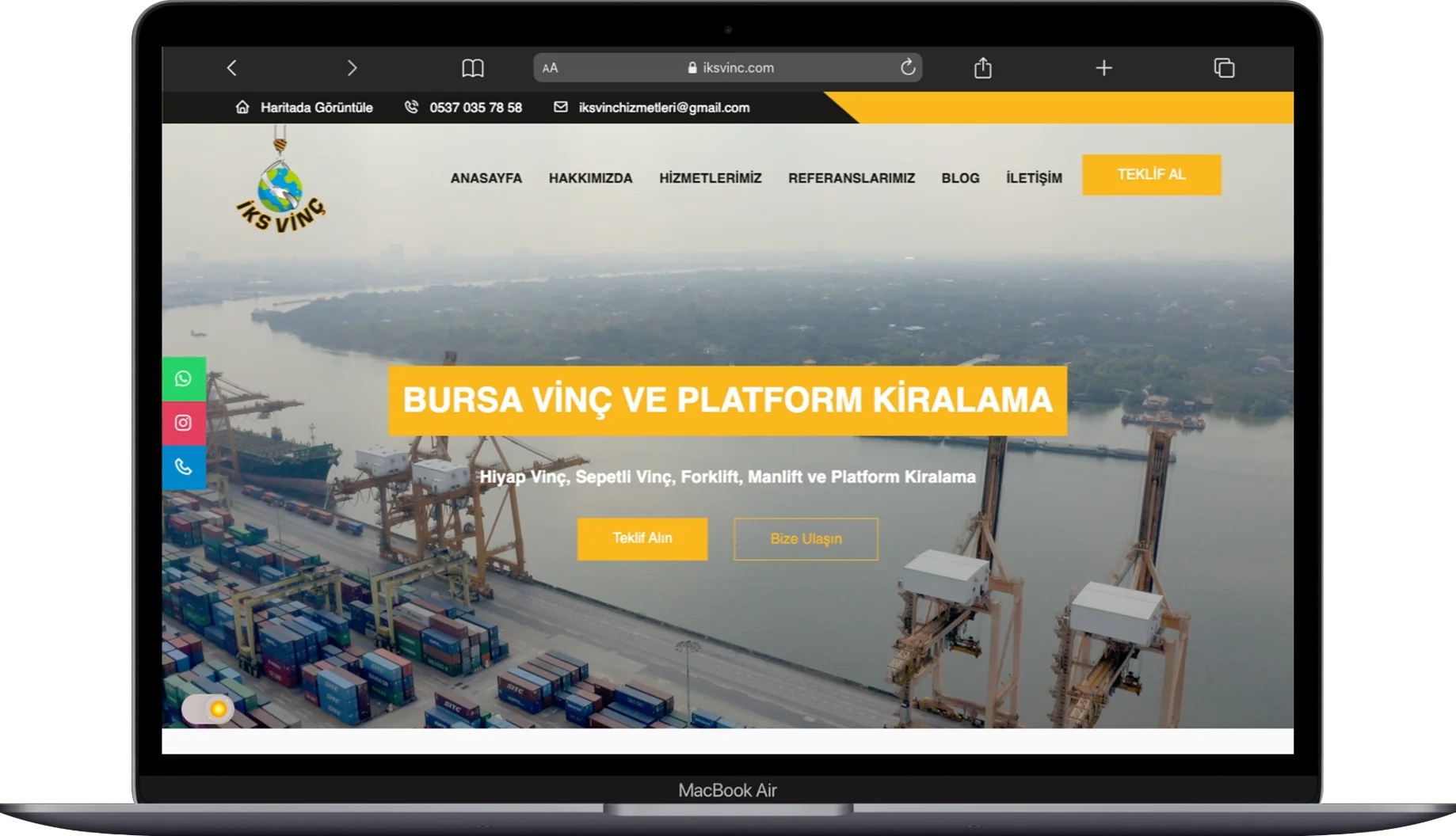 İKS Vinç Hizmetleri web sitesi