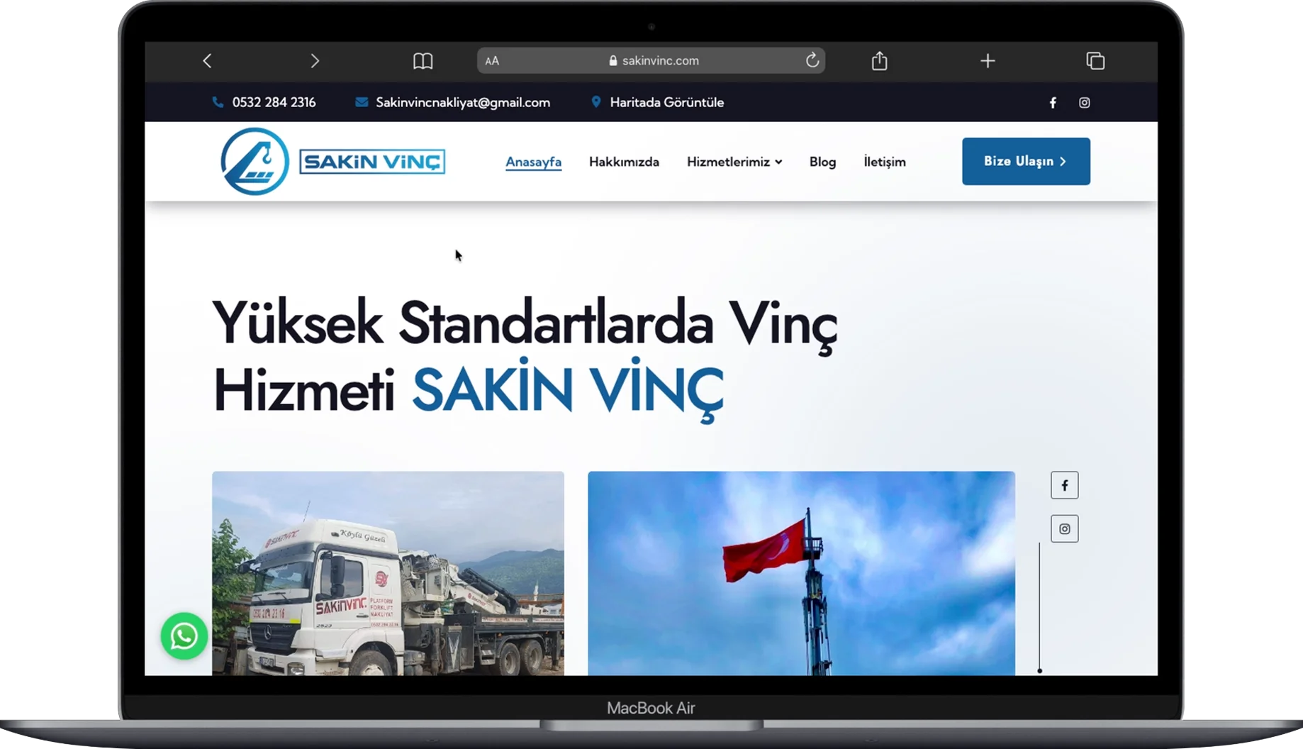 Sakin Vinç Hizmetleri web sitesi